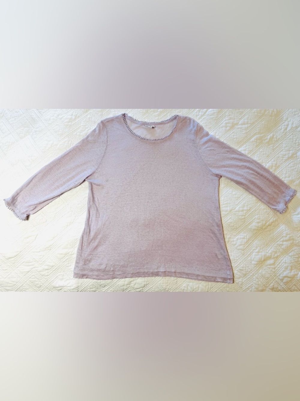 J. Jill Love Linen Lavender Crewneck 3/4 Sleeve Top Size XL Petite 100% Linen